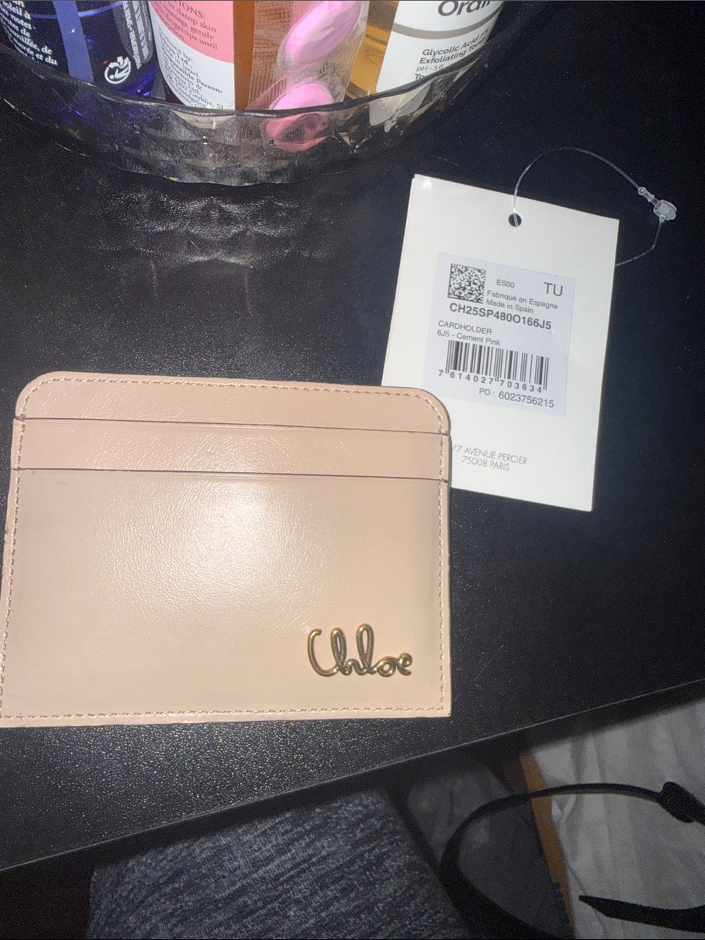 Used Chloe cement pink card holder